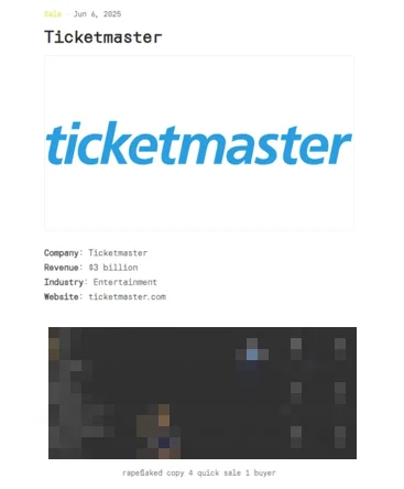 Arkana’s listing of Ticketmaster