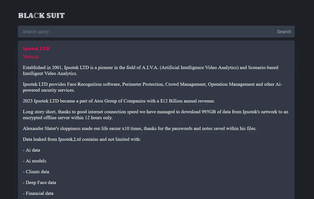 BlackSuit’s data leak site