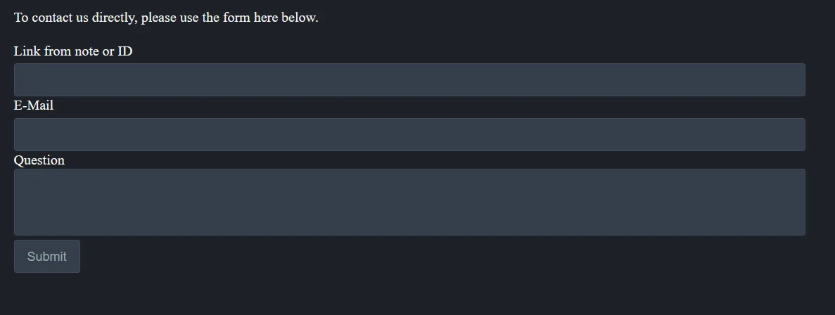 Contact us section of the data leak site