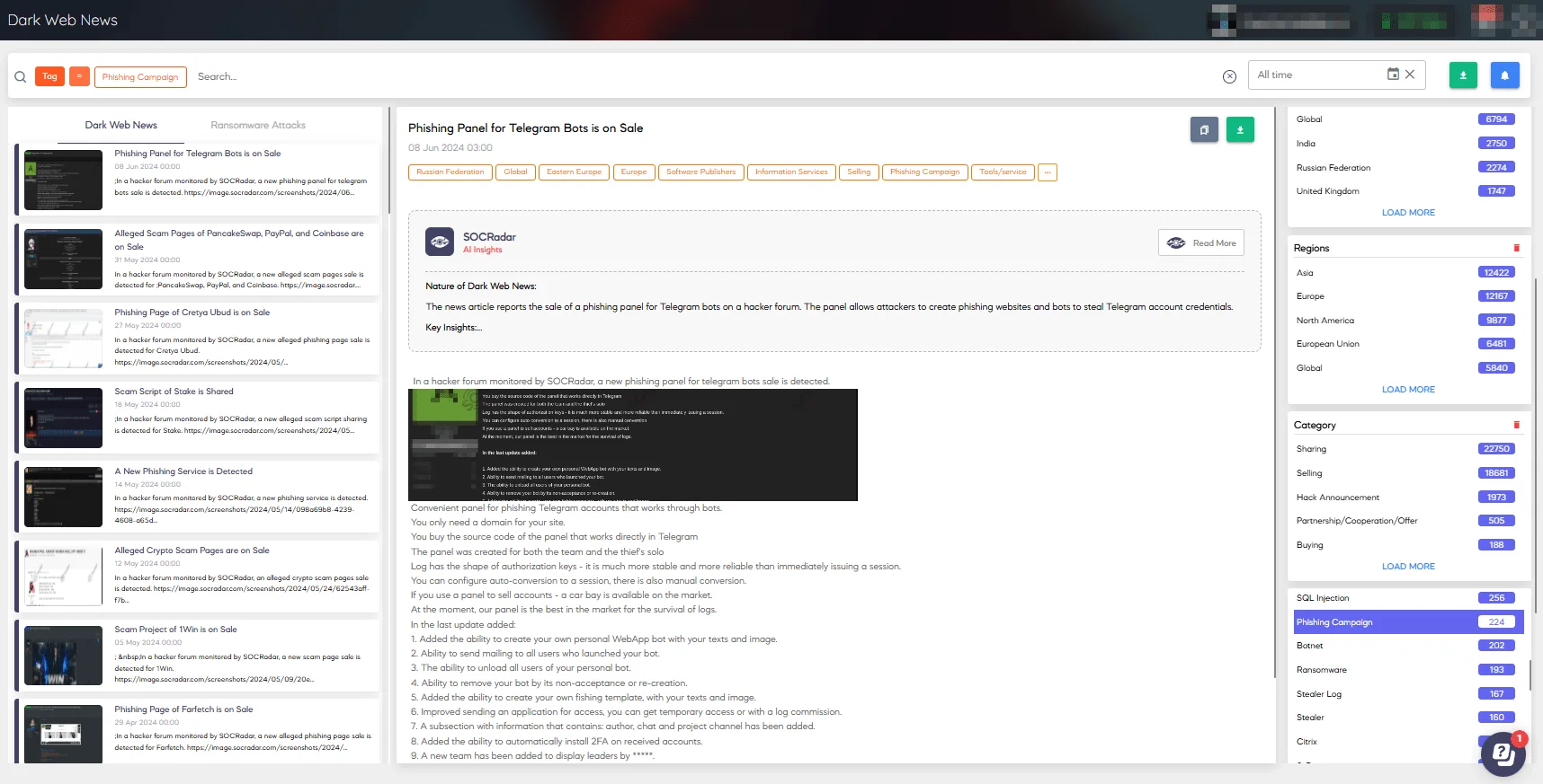 You can effortlessly monitor potential threats with SOCRadar. Use the Dark Web News module to filter and search for phishing kits and campaigns.
