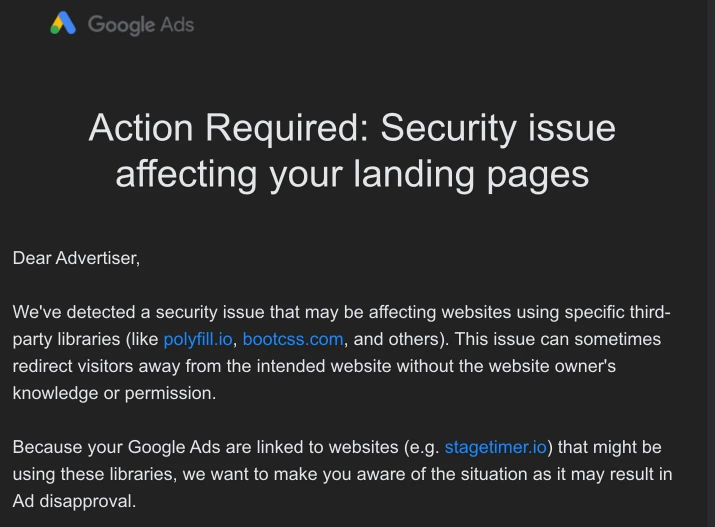 Google Ads alert (Source: X)