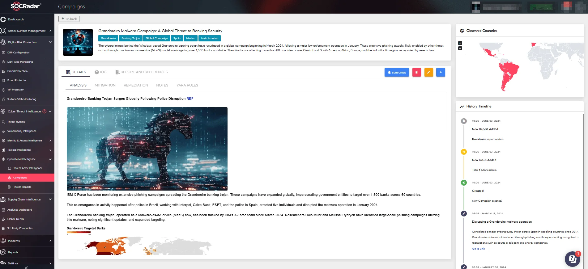 For more details, see the Grandoreiro Malware Campaign on SOCRadar Platform’s Campaigns page