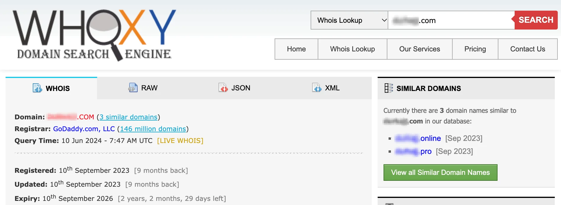 History of a domain from Whoxy