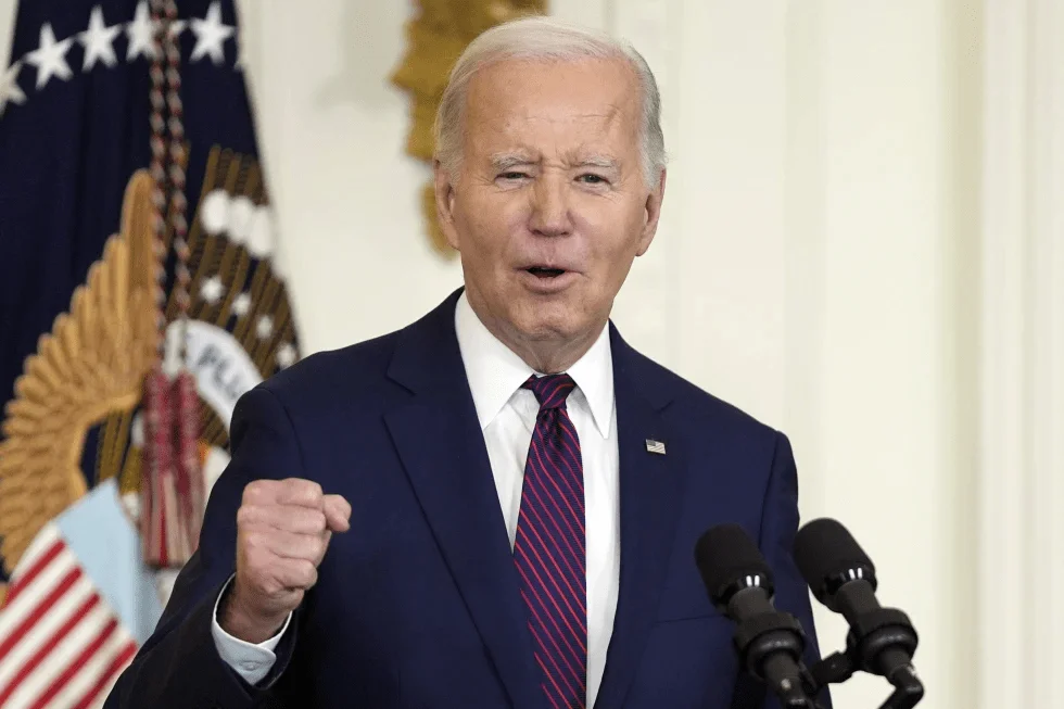 US President Joe Biden speaking in the East Room of White House - Source: The Seattle Times