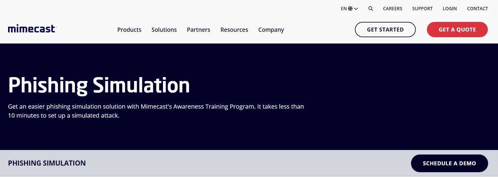 Mimecast Phishing Simulation page