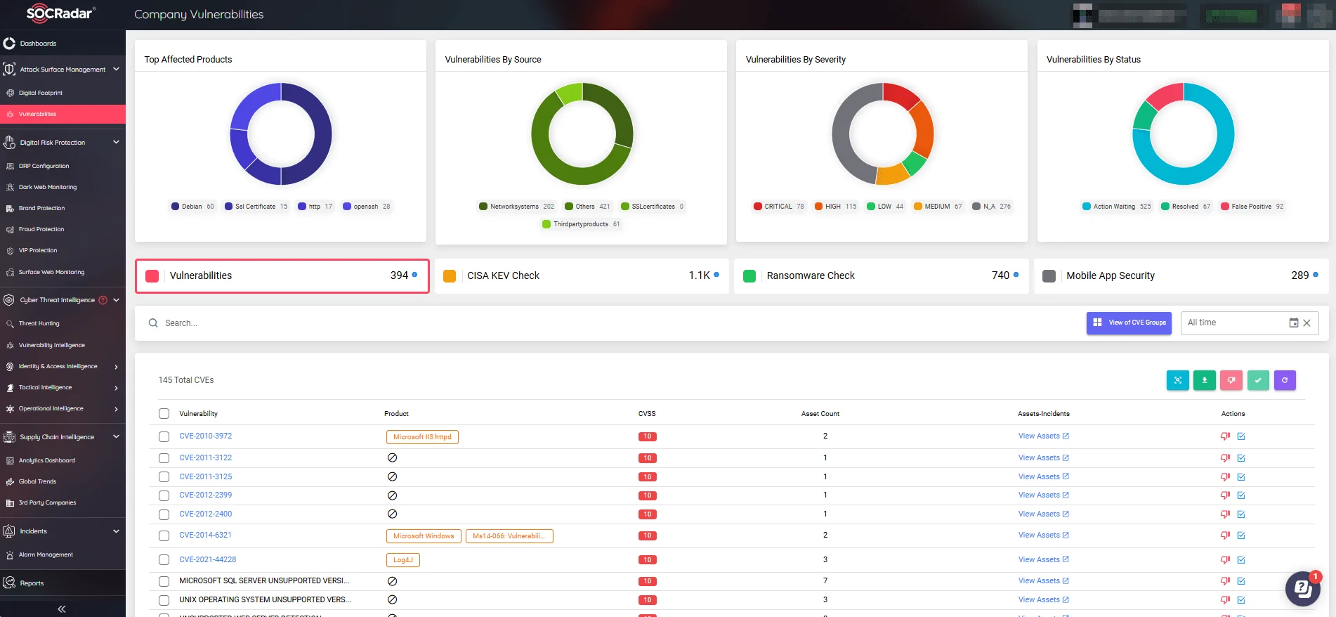 SOCRadar’s Attack Surface Management, Company Vulnerabilities