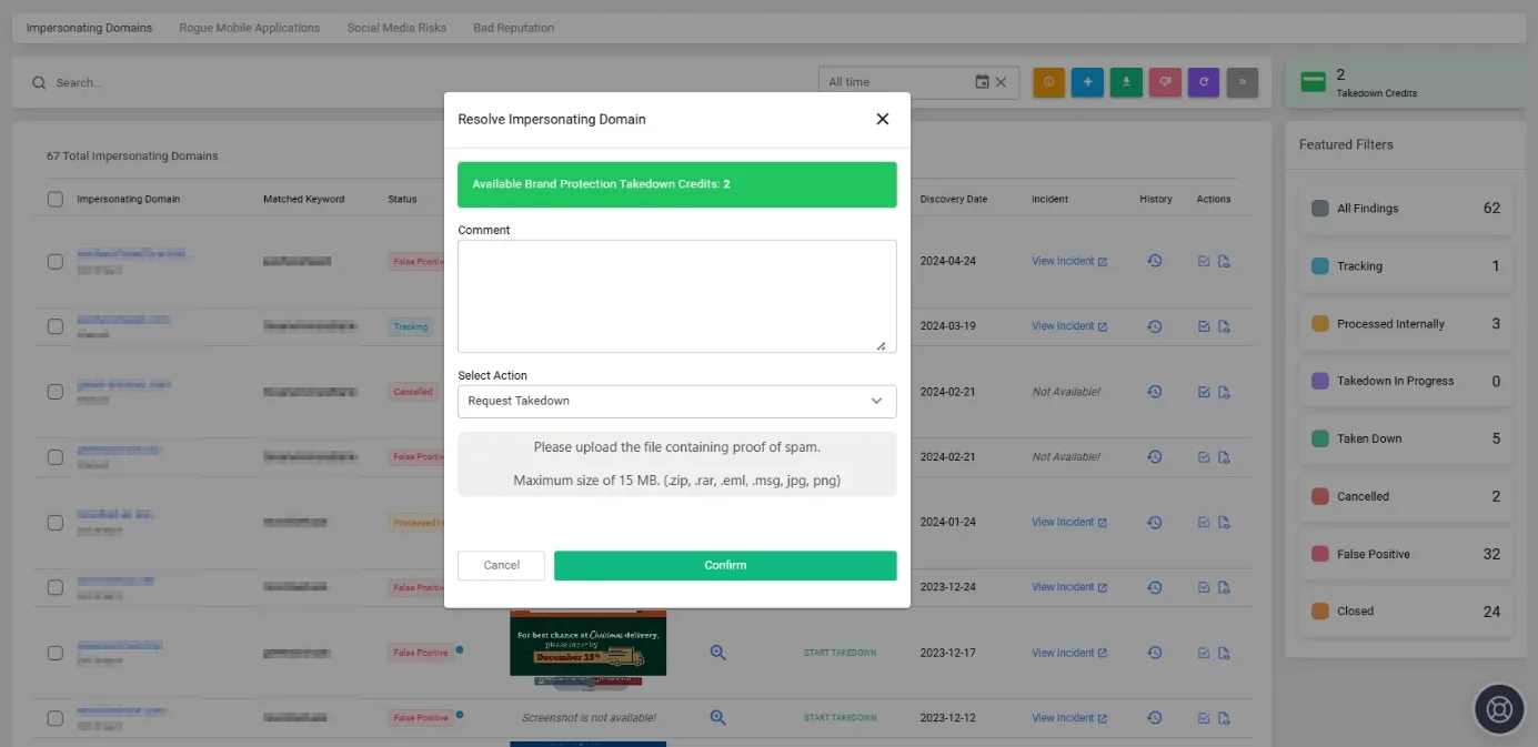 SOCRadar’s Domain Takedown Service in Brand Protection module