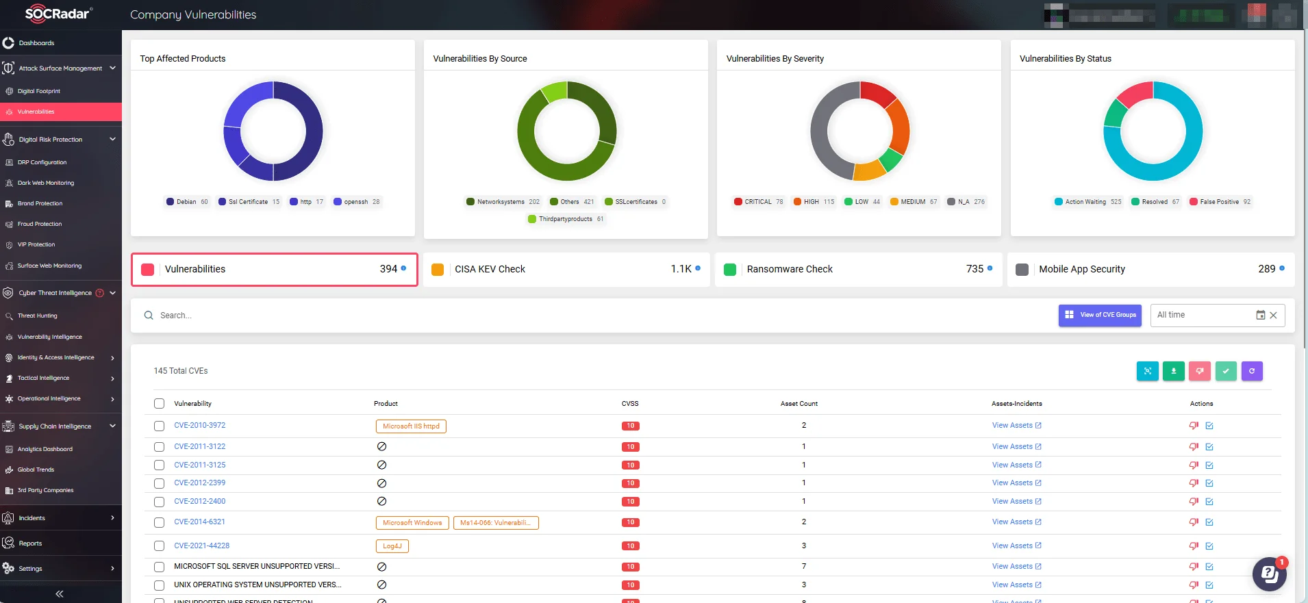 SOCRadar’s Attack Surface Management, Company Vulnerabilities