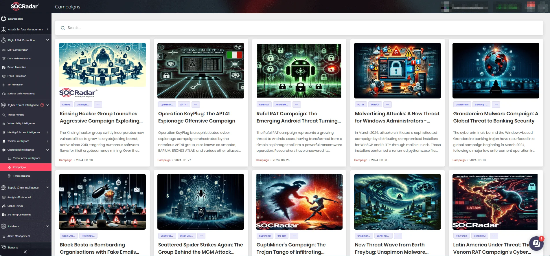 Visit the Campaigns page on the SOCRadar XTI platform for the latest campaigns and extensive details.