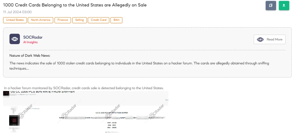 1000 Credit Cards Belonging to the United States are Allegedly on Sale
