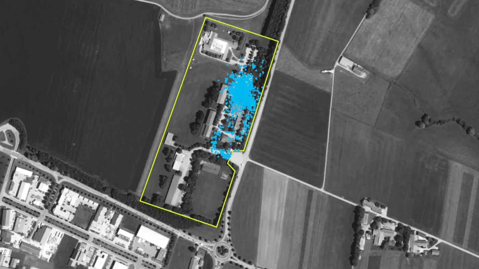 The BND location in Bad Aibling – with the locations of telephones that were located in this area according to the data set. Source: Netzpolitik