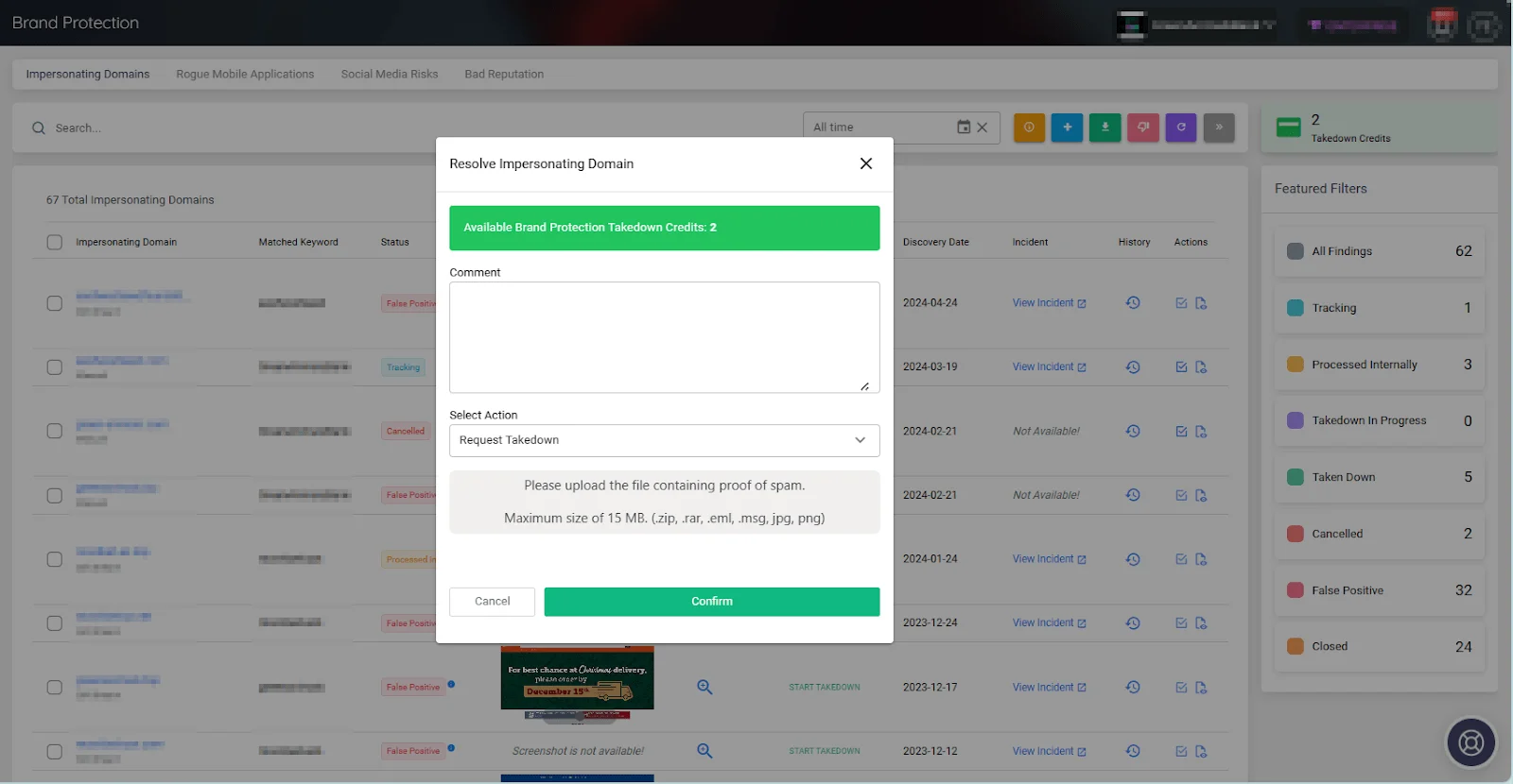 The Domain Takedown Service within SOCRadar’s Brand Protection module