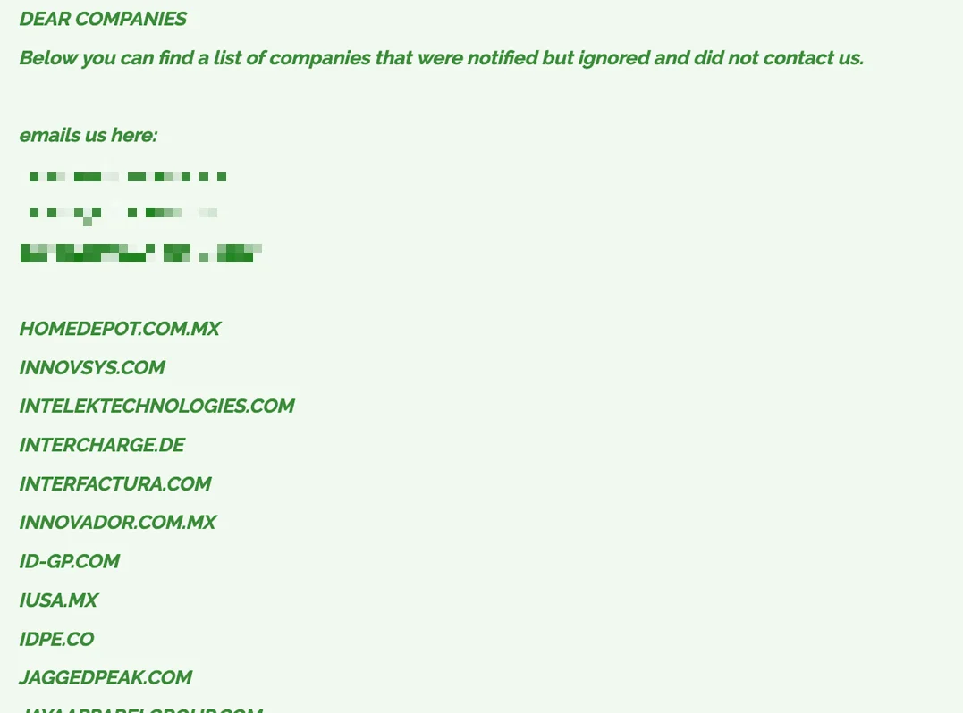 The latest post by the ransomware group