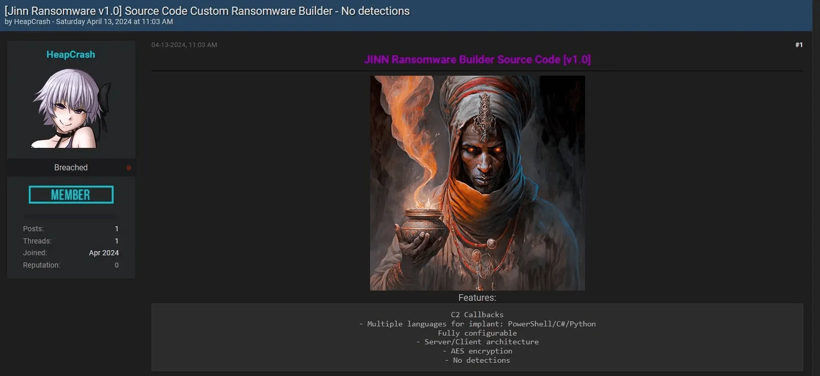 Jinn Ransomware builder honeypot