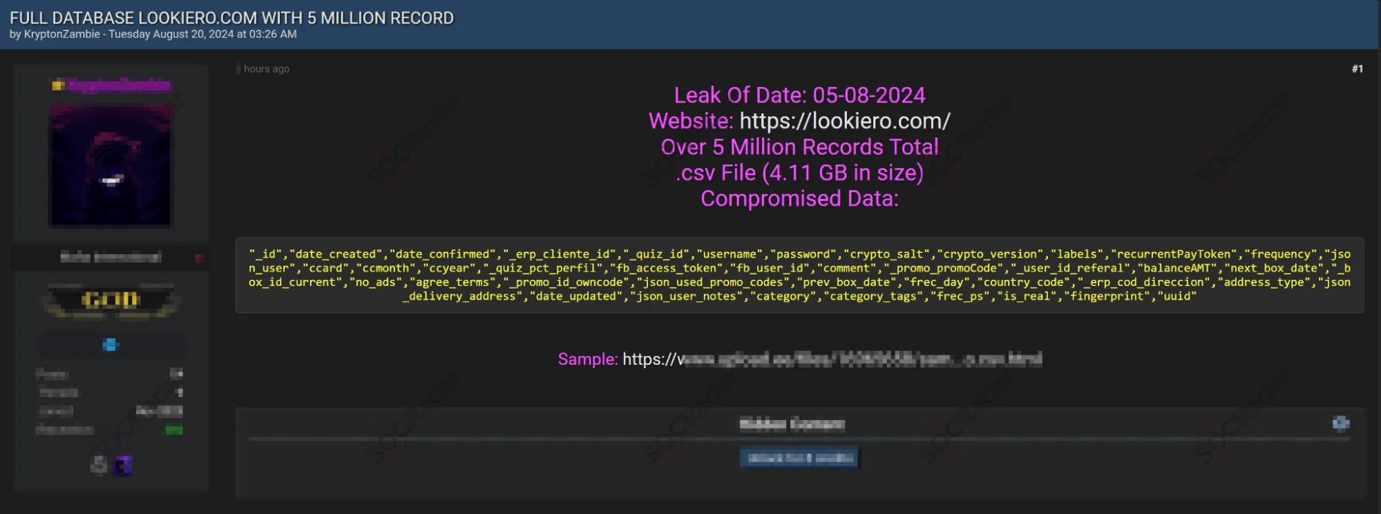 Lookiero data leak post