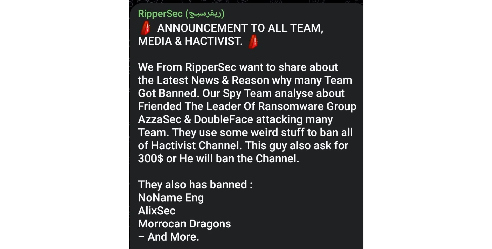 RipperSec’s announcement