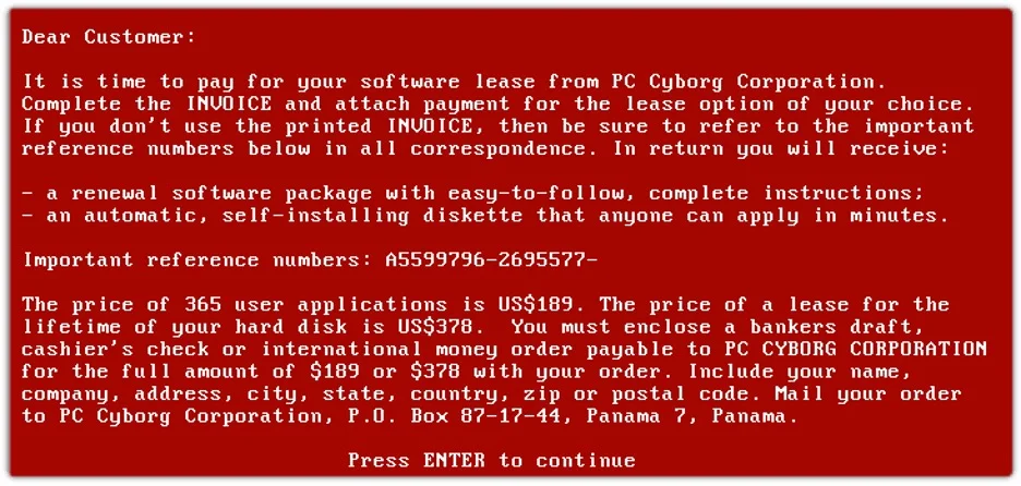 AIDS Ransomware ransom note