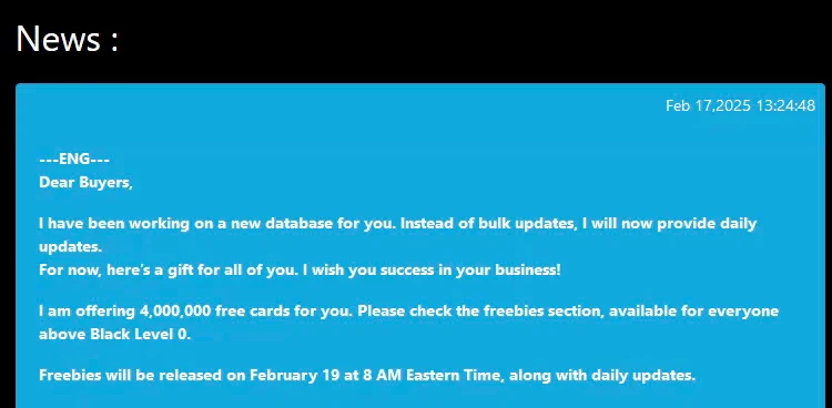 News on B1ack's Stash marketplace website