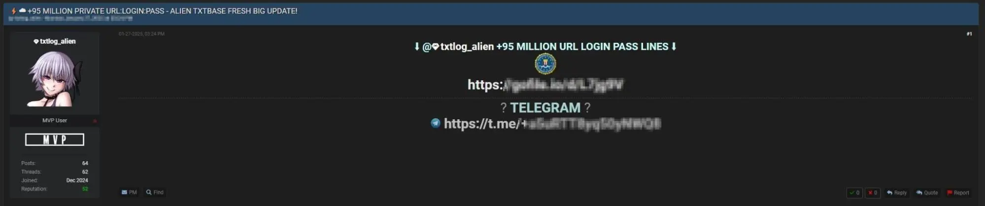The combolist data shared in popular hacker forums