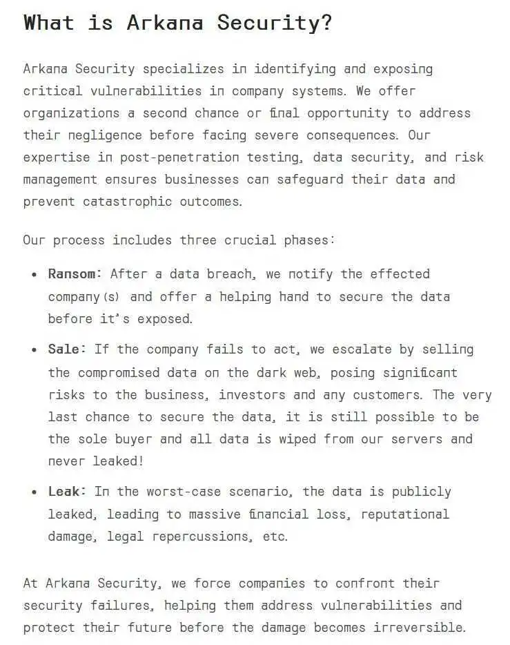 About Page from Arkana Security Onion Site