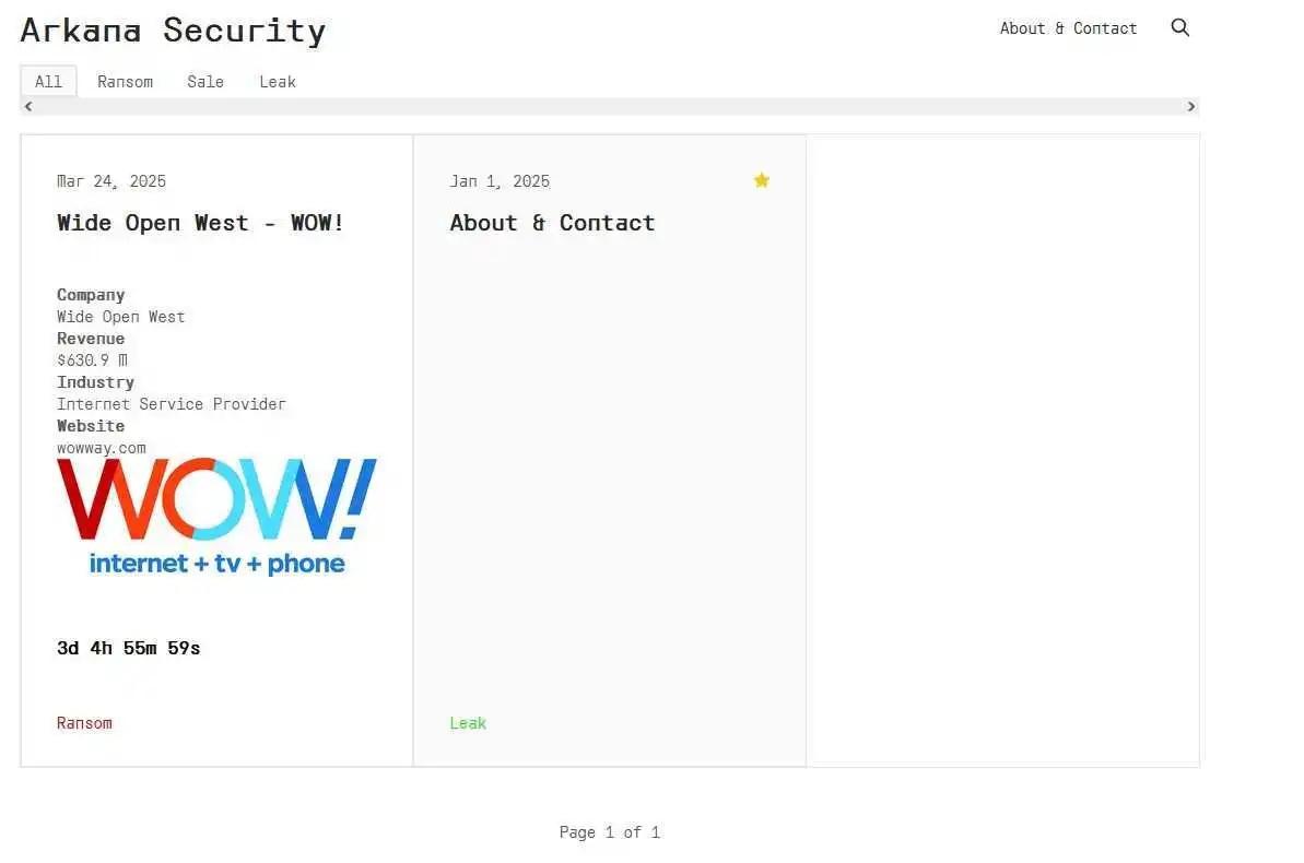 Arkana Security Onion Site Showing WOW as a Victim