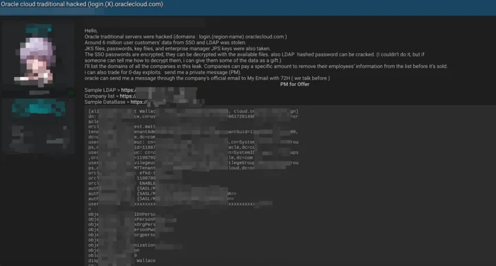 Initial post in BreachForums