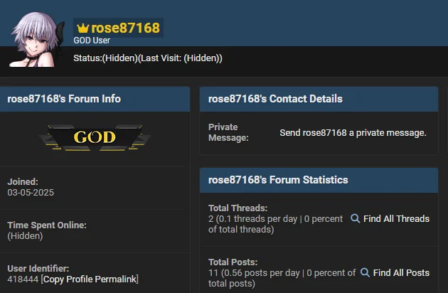 Threat actor’s BreachForums’ profile