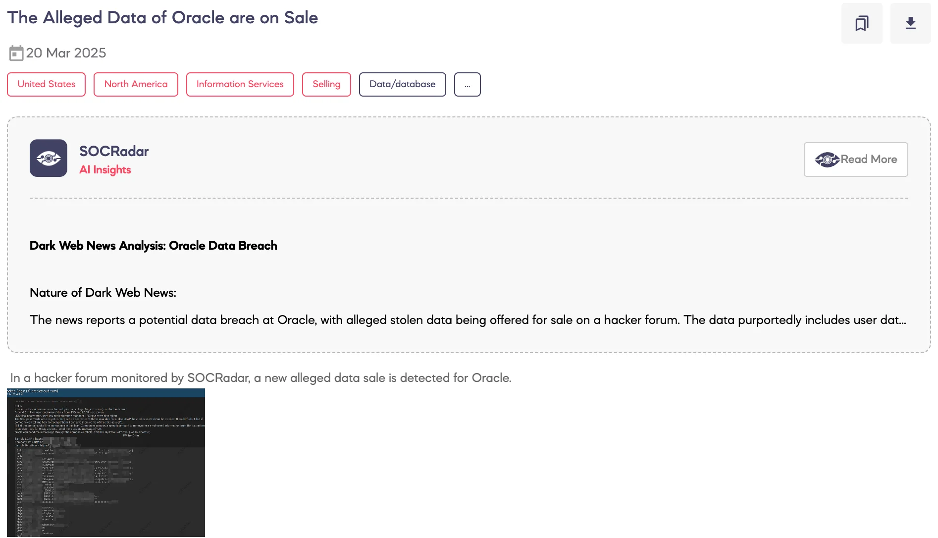 The Alleged Data of Oracle are on Sale