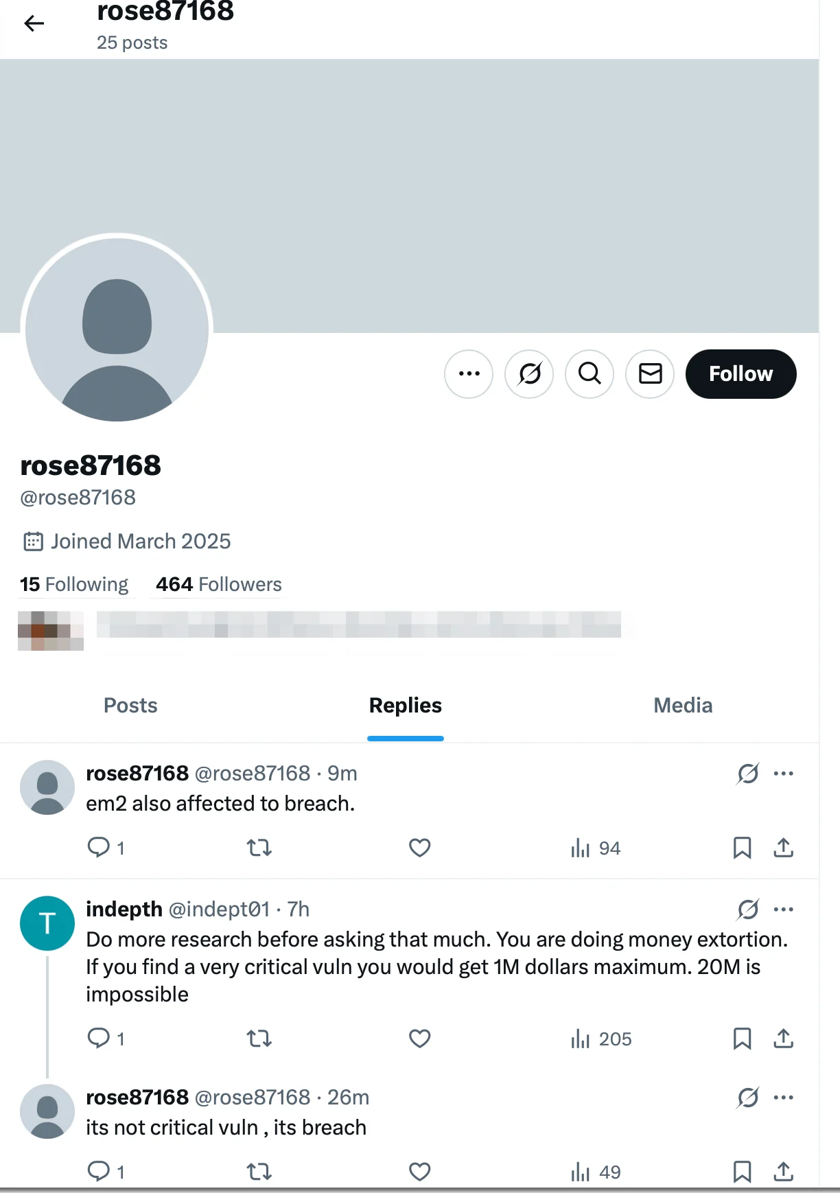 X (previously Twitter) account of the threat actor