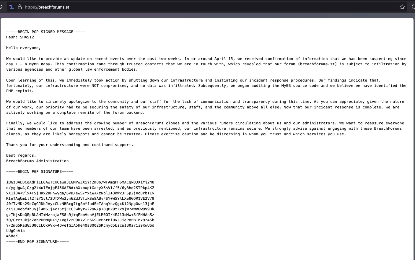 Statement of BreachForums Administration