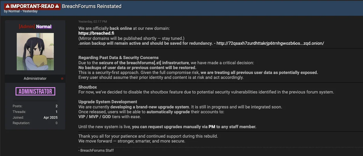BreachForums Reinstated