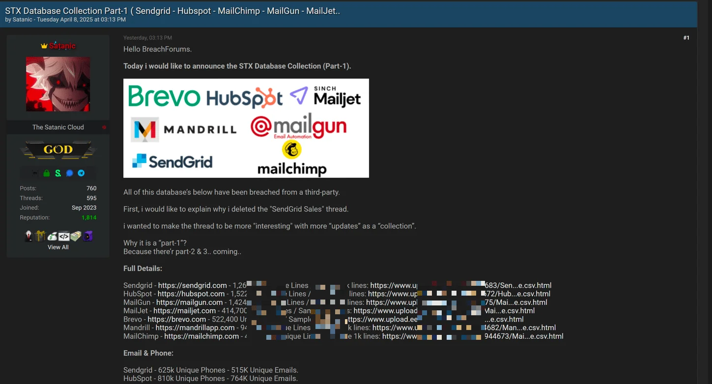 Forum post detailing alleged email platform leaks