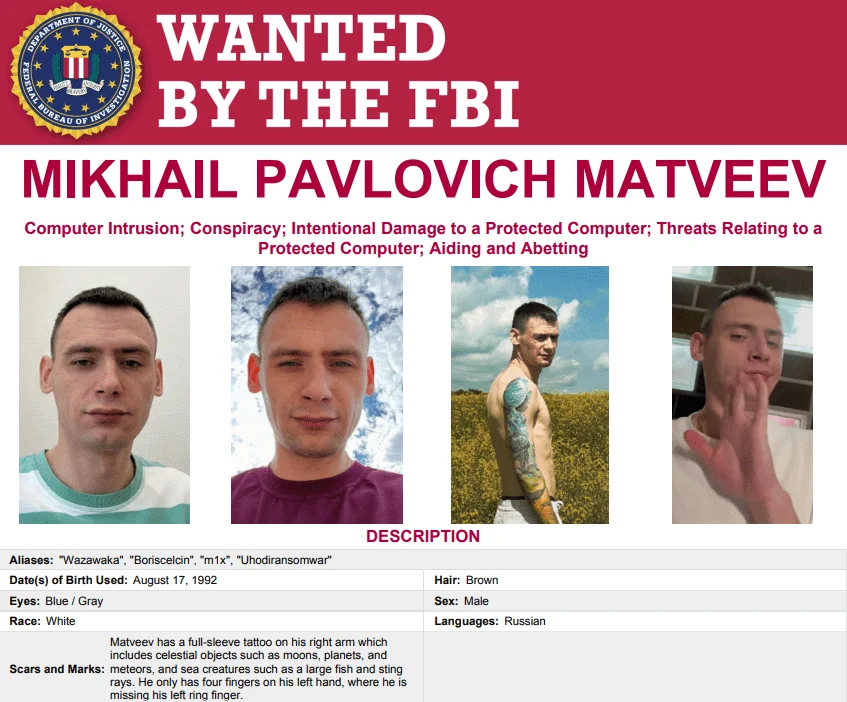 Mikhail Pavlovich Matveev, wanted poster by the FBI