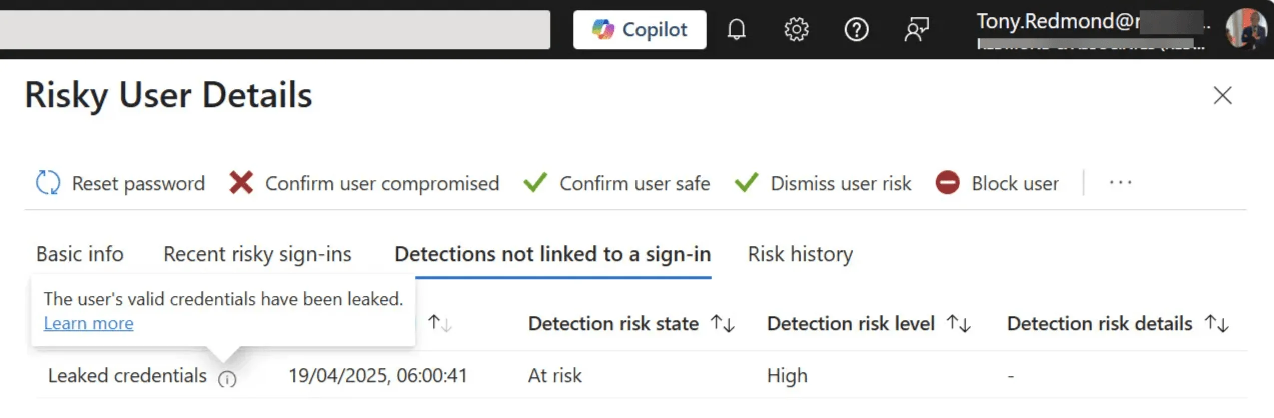 Risky user details (Tony Redmond)