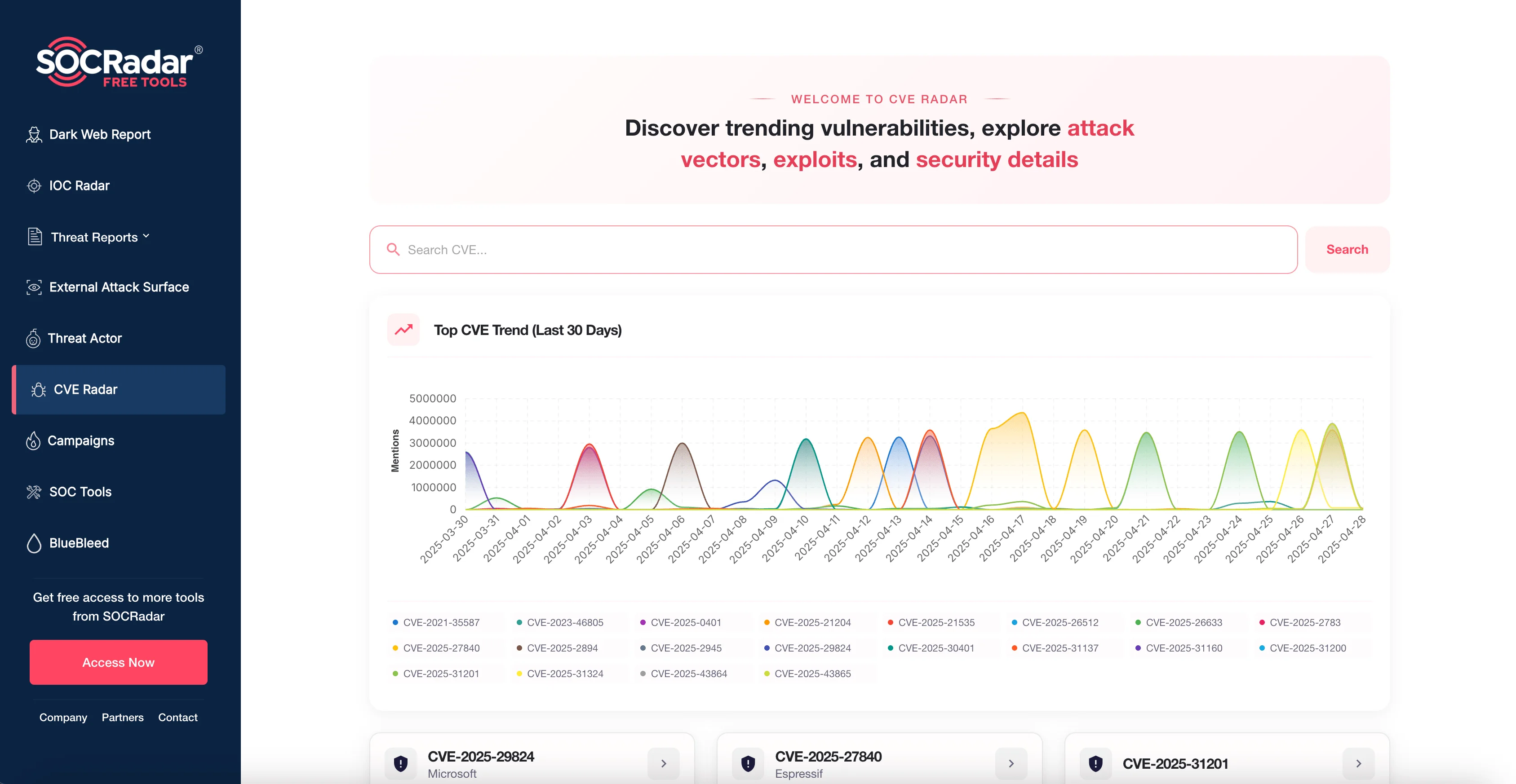 CVE Radar – Explore more free tools at SOCRadar Labs