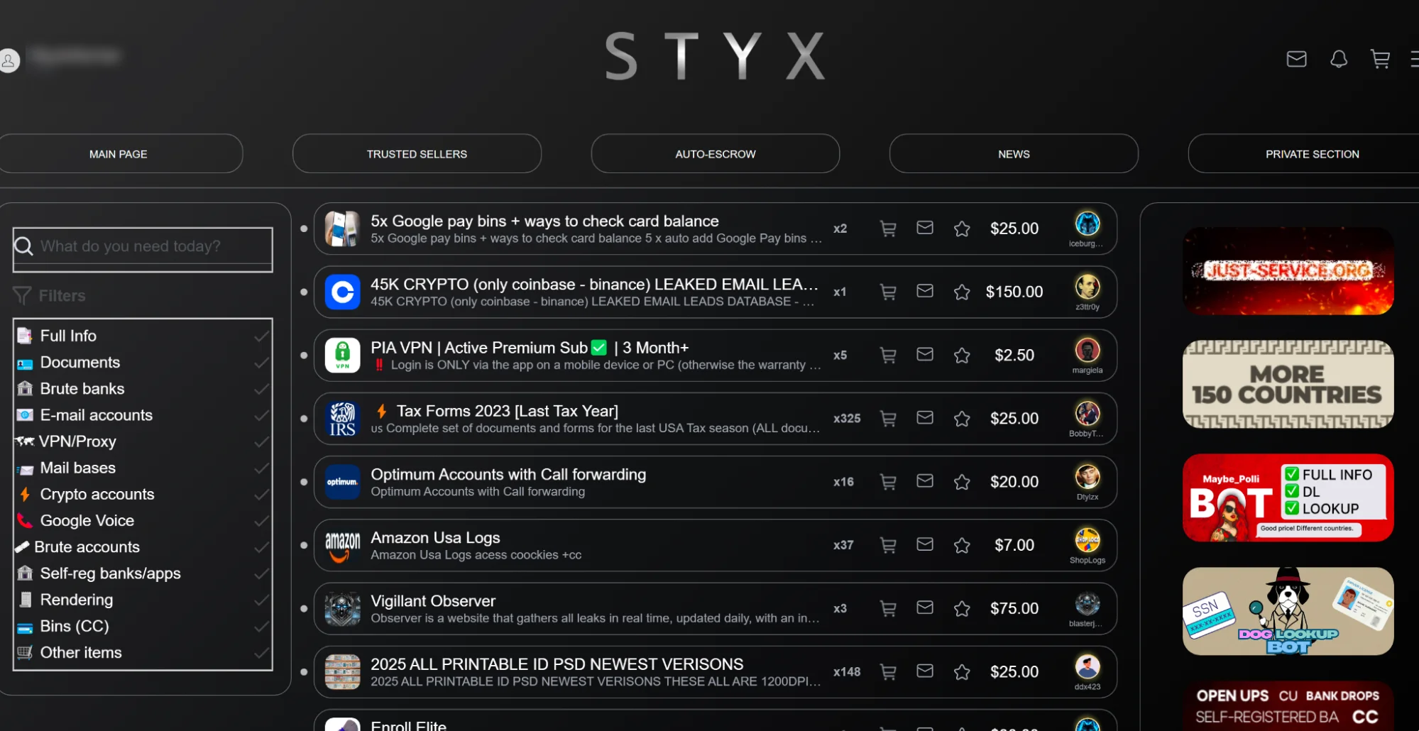 STYX Market homepage