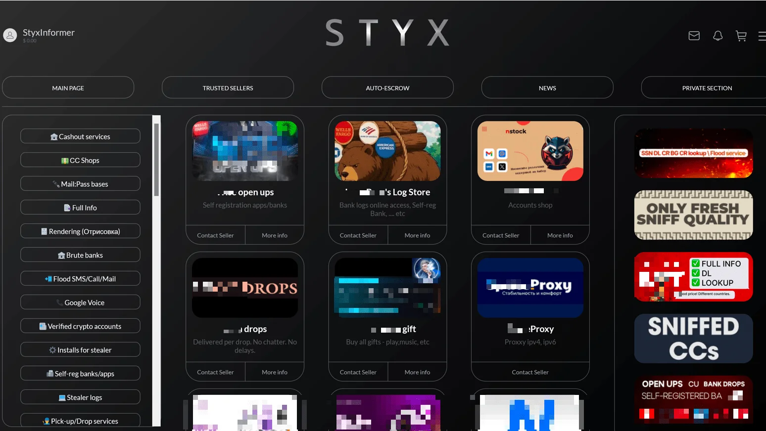STYX Market’s trusted sellers section