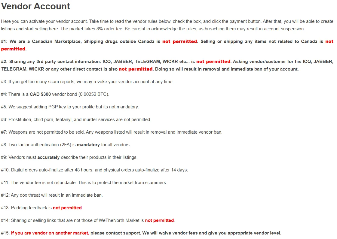 Vendor Account rules