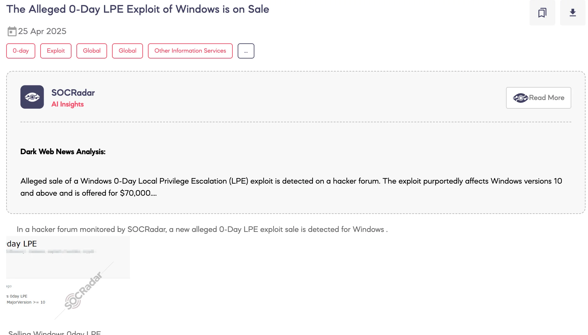 Alleged Windows 0-Day LPE Exploit for Sale