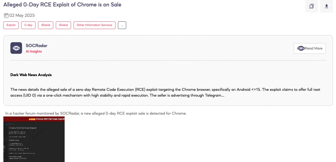 Alleged 0-Day RCE Exploit of Chrome is on Sale
