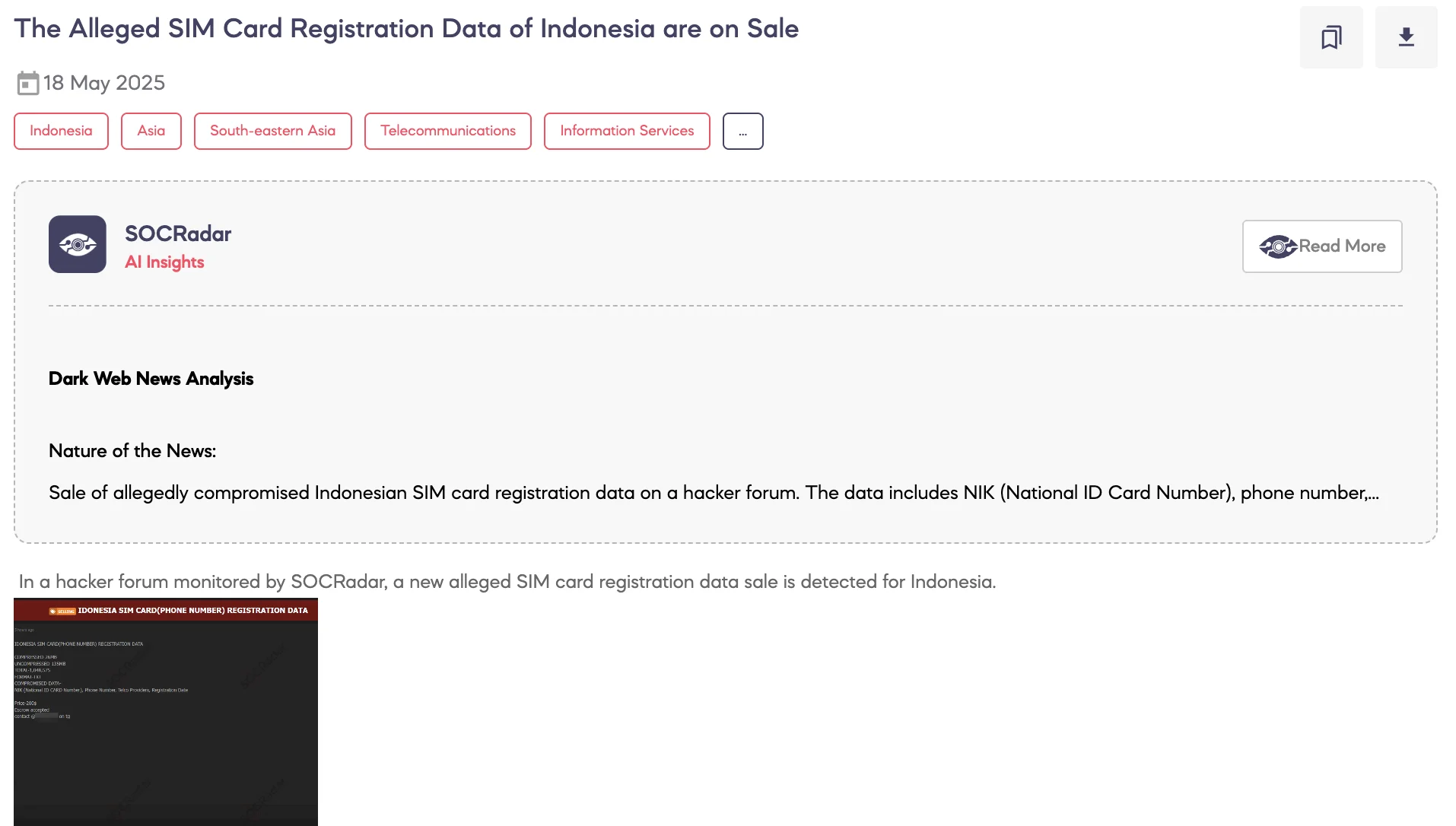 Alleged SIM Card Registration Data of Indonesia are on Sale