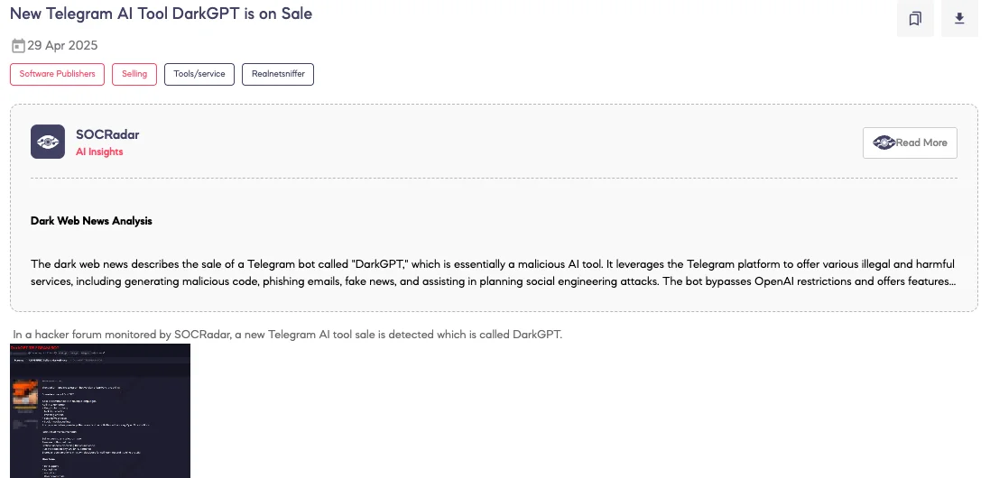 New Telegram AI Tool DarkGPT is on Sale