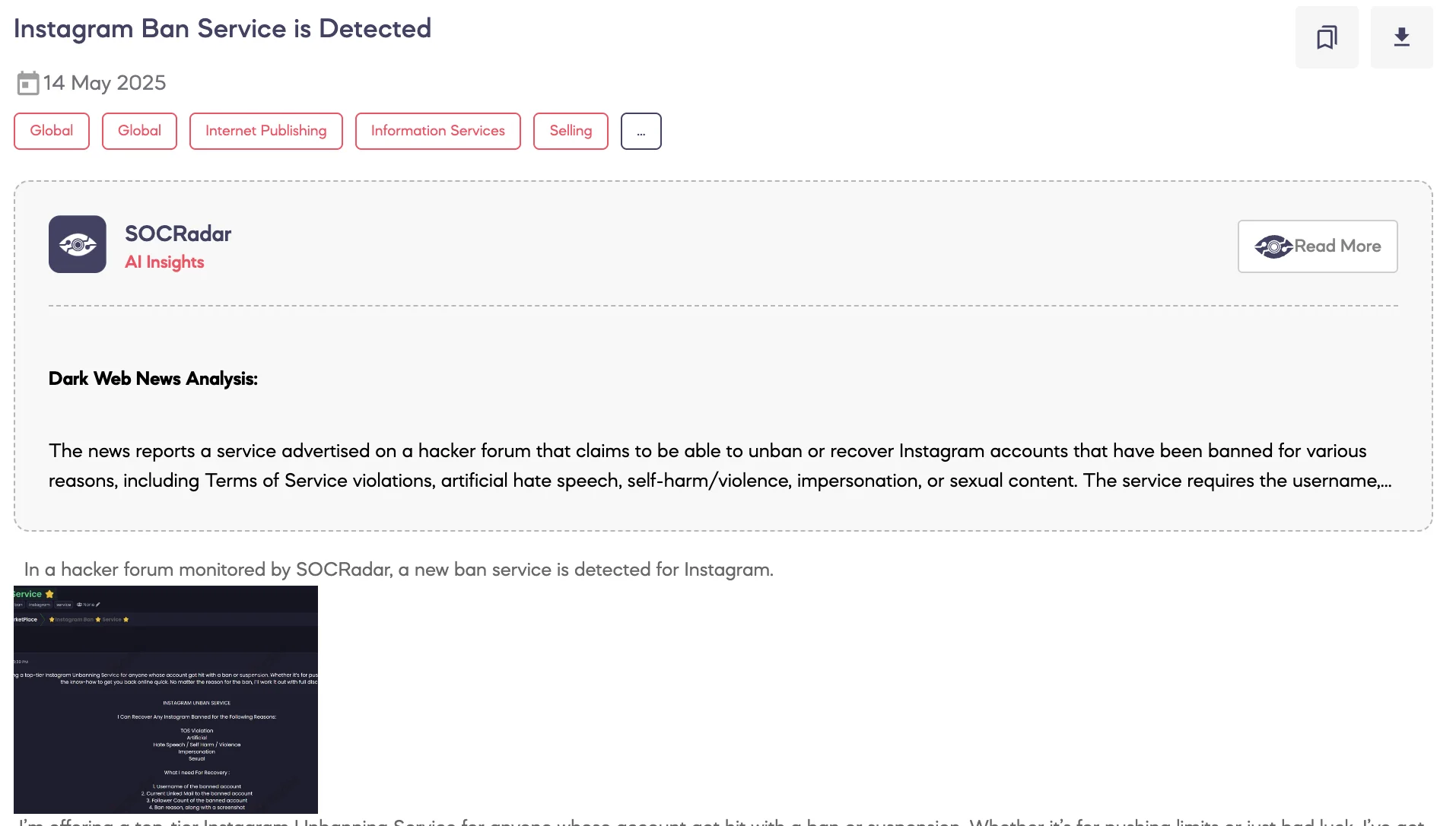 Instagram Ban Service is Detected