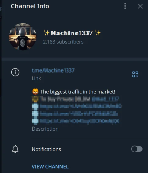 Telegram channel of the threat actor