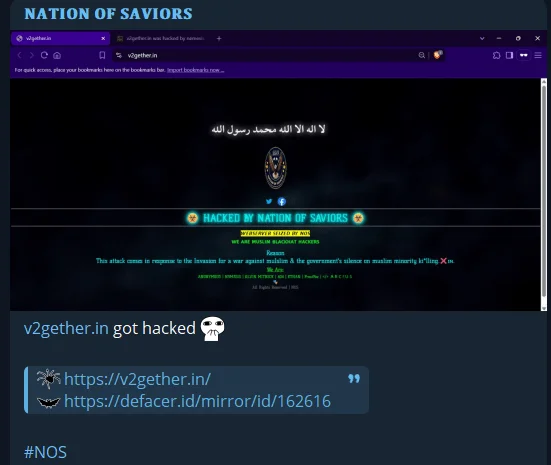 Nation of Saviors has more than 50 India related attack posts, last post from May 26
