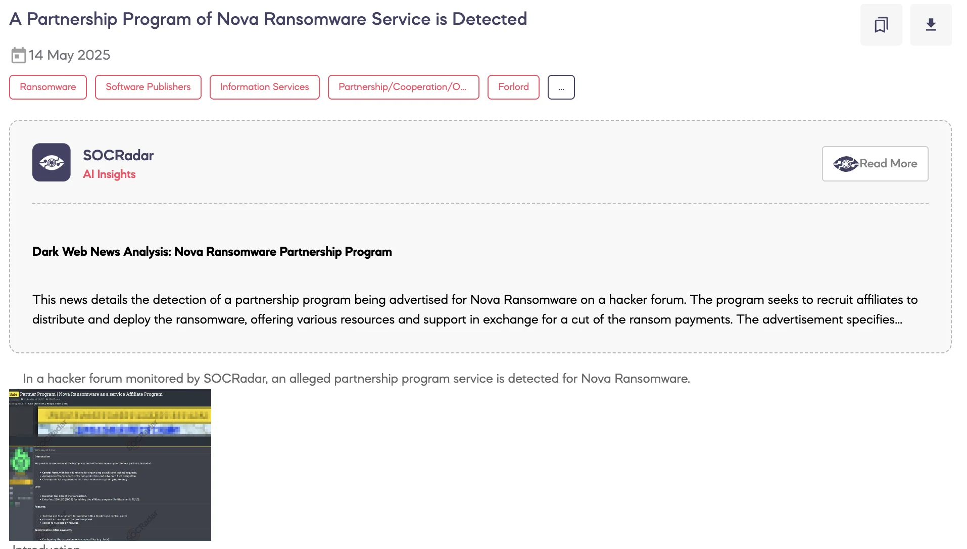 A Partnership Program of Nova Ransomware Service is Detected