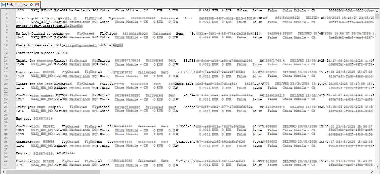 Sample data shared by the threat actor