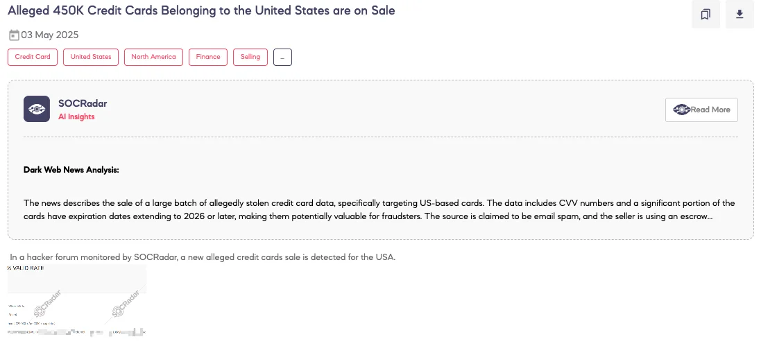 Alleged 450K Credit Cards Belonging to the United States are on Sale