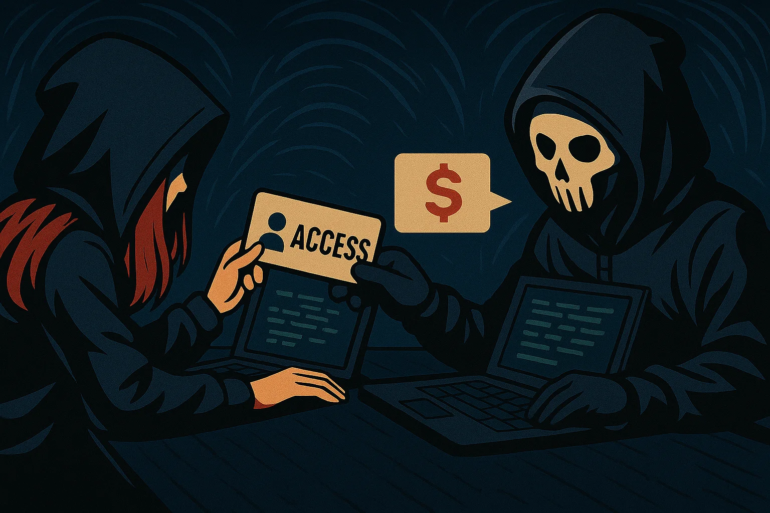  A threat actor sells access to a ransomware operator on the dark web.