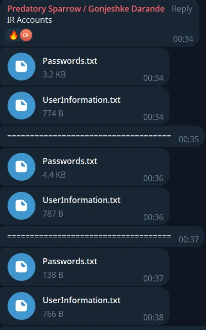 Predatory Sparrow / Gonjeshke Darande’s Telegram post